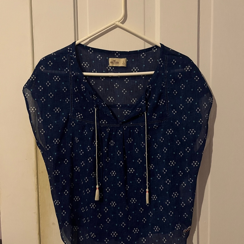 Hollister Navy Sheer Blouse with Pattern